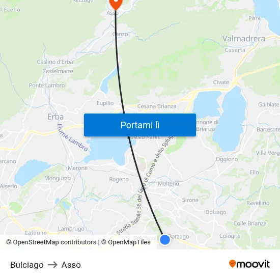 Bulciago to Asso map