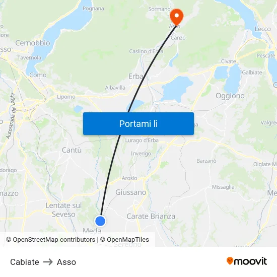 Cabiate to Asso map
