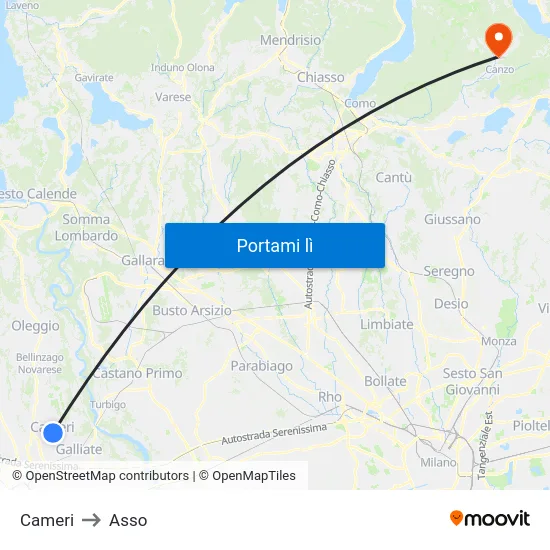 Cameri to Asso map