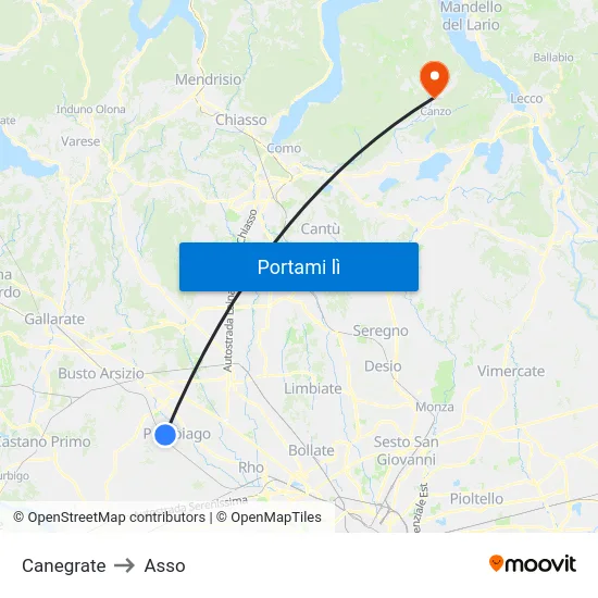 Canegrate to Asso map