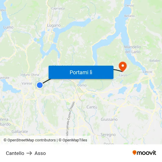 Cantello to Asso map