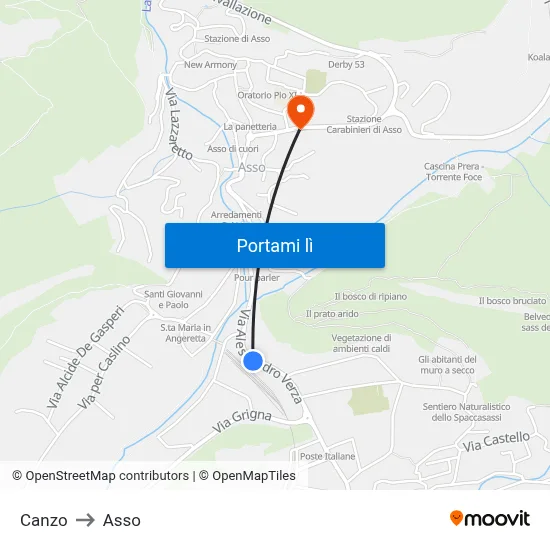 Canzo to Asso map