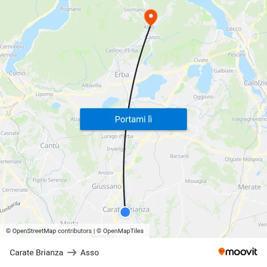 Carate Brianza to Asso map