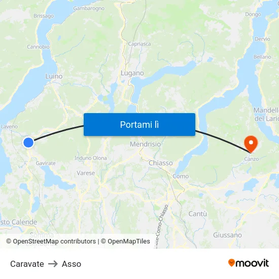 Caravate to Asso map