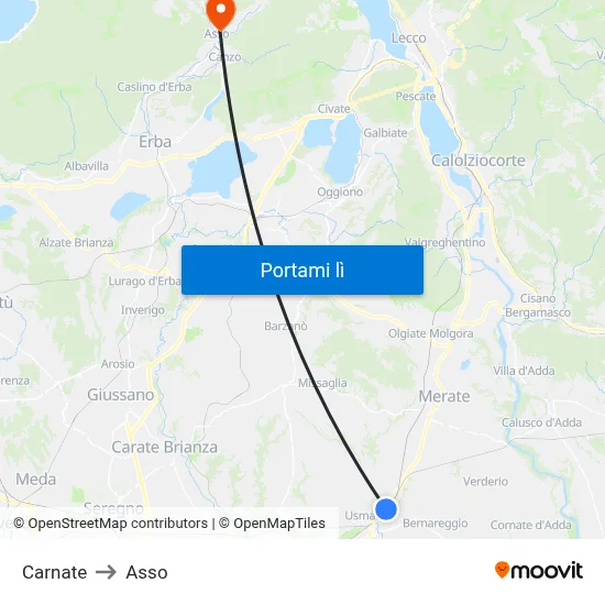 Carnate to Asso map