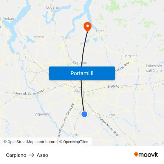 Carpiano to Asso map
