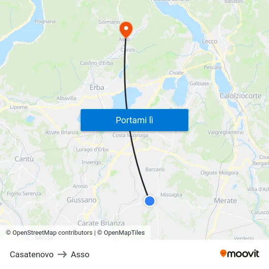 Casatenovo to Asso map