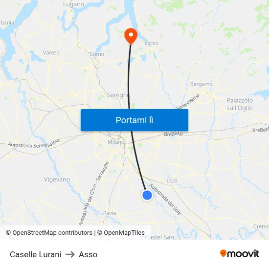 Caselle Lurani to Asso map