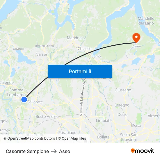 Casorate Sempione to Asso map