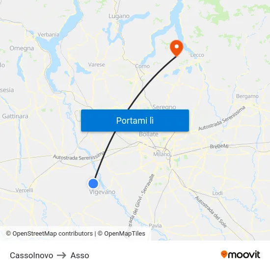 Cassolnovo to Asso map