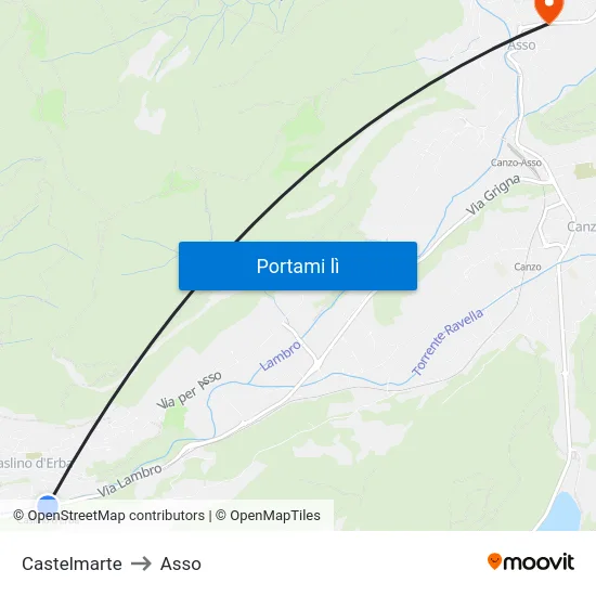 Castelmarte to Asso map