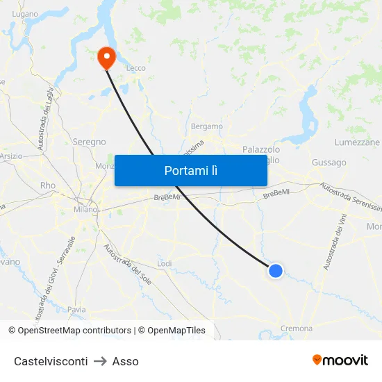 Castelvisconti to Asso map