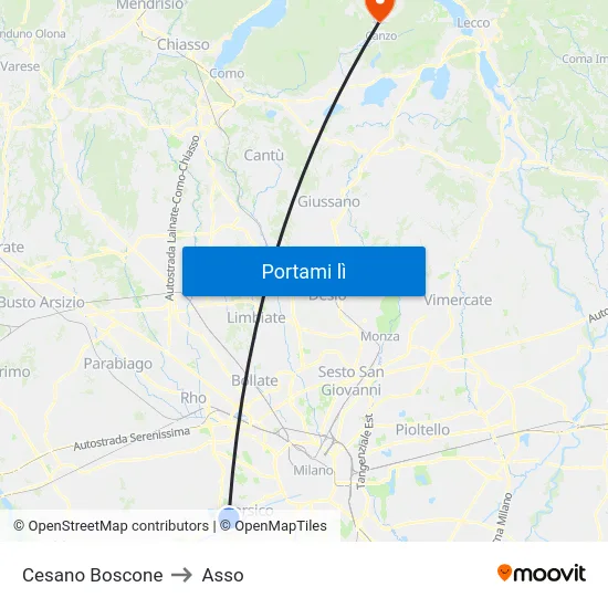 Cesano Boscone to Asso map