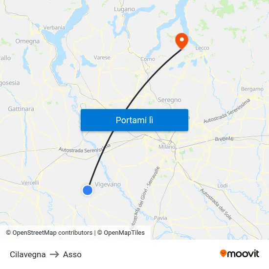 Cilavegna to Asso map