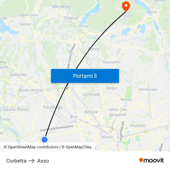 Corbetta to Asso map