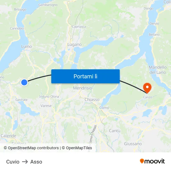 Cuvio to Asso map