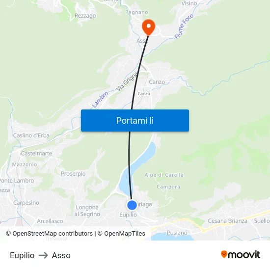 Eupilio to Asso map