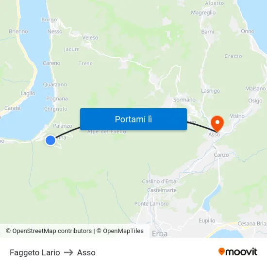 Faggeto Lario to Asso map