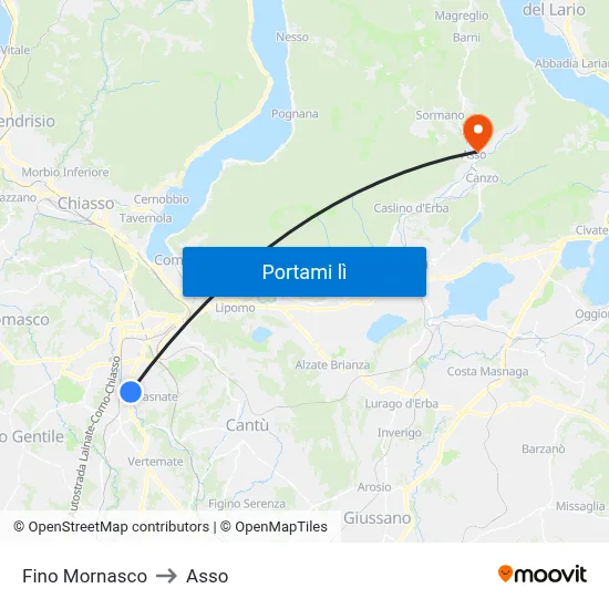 Fino Mornasco to Asso map