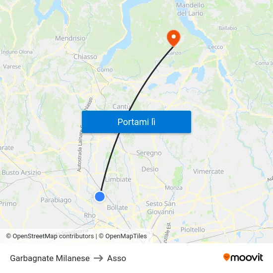 Garbagnate Milanese to Asso map