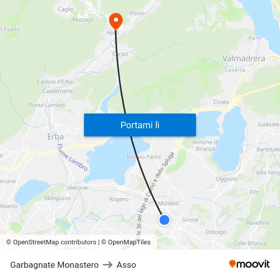 Garbagnate Monastero to Asso map