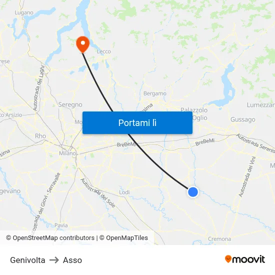 Genivolta to Asso map