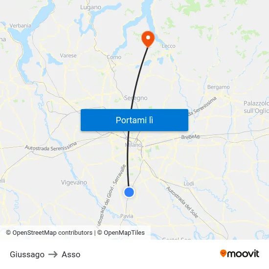 Giussago to Asso map