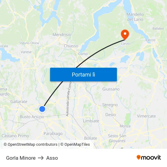Gorla Minore to Asso map