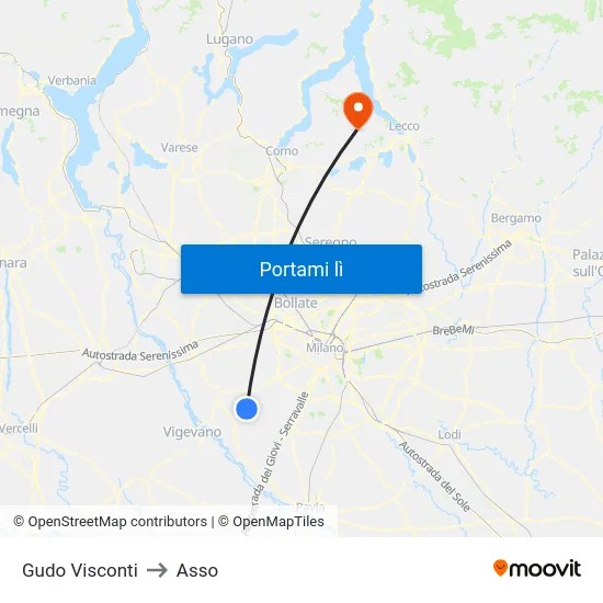 Gudo Visconti to Asso map