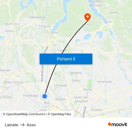 Lainate to Asso map