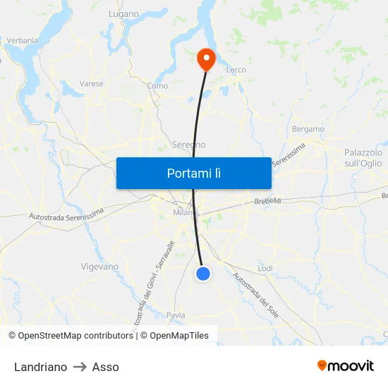 Landriano to Asso map