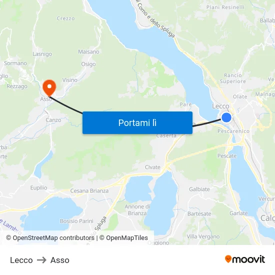 Lecco to Asso map