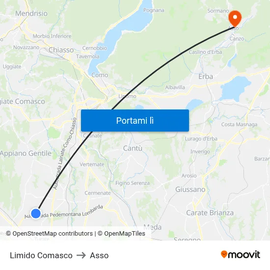 Limido Comasco to Asso map