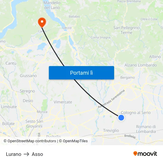 Lurano to Asso map