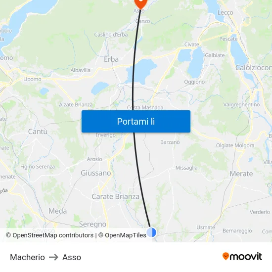 Macherio to Asso map