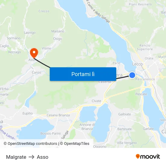 Malgrate to Asso map