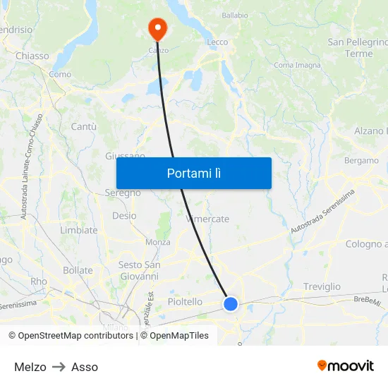 Melzo to Asso map