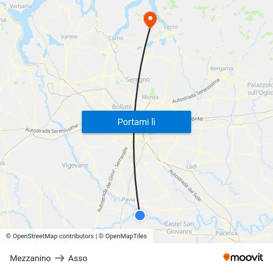 Mezzanino to Asso map