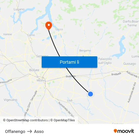 Offanengo to Asso map