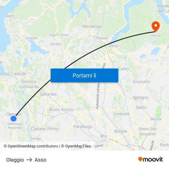 Oleggio to Asso map