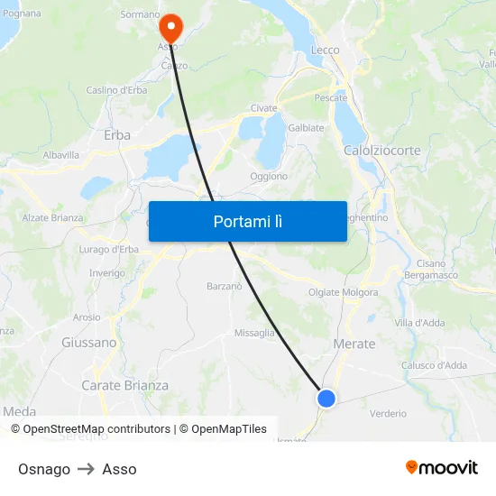 Osnago to Asso map