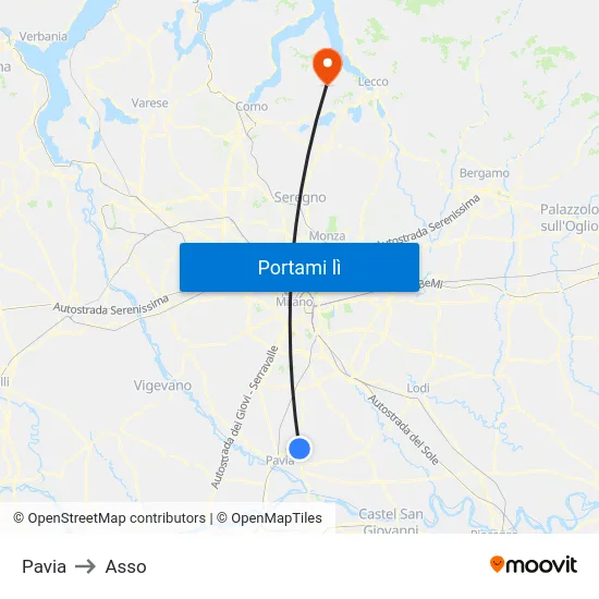 Pavia to Asso map
