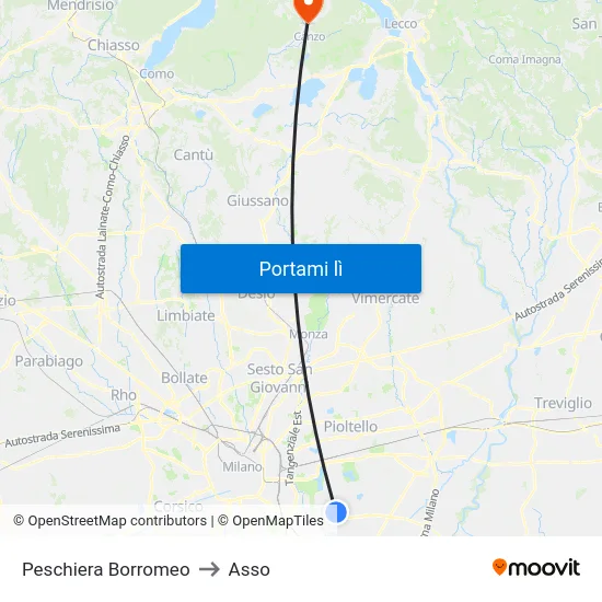 Peschiera Borromeo to Asso map