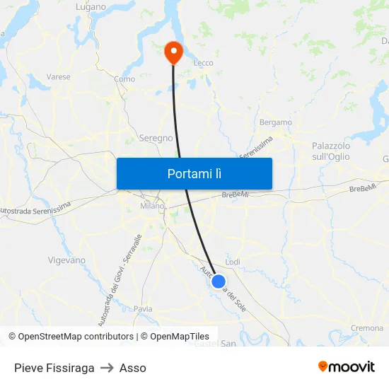 Pieve Fissiraga to Asso map