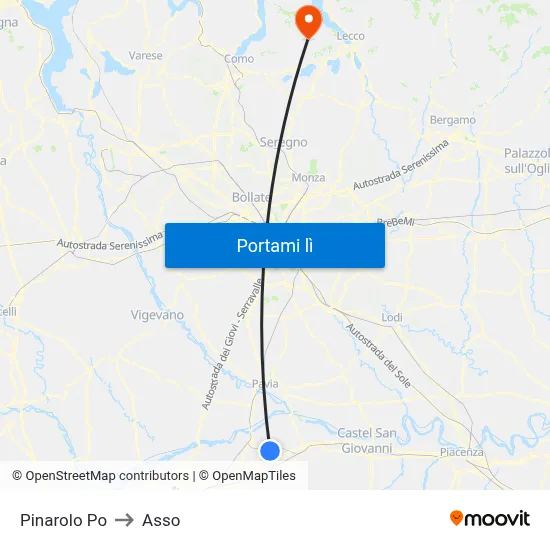 Pinarolo Po to Asso map