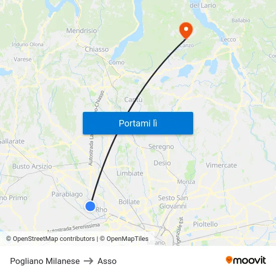 Pogliano Milanese to Asso map