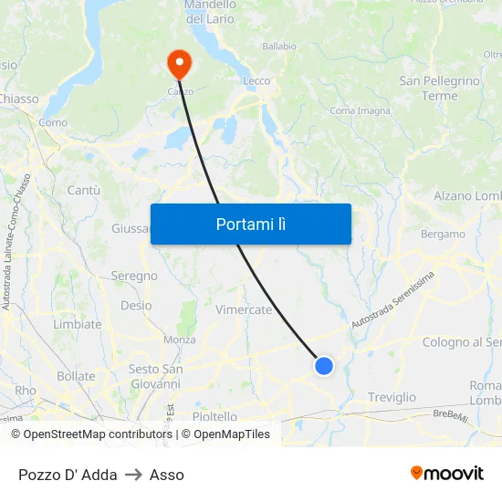 Pozzo D' Adda to Asso map
