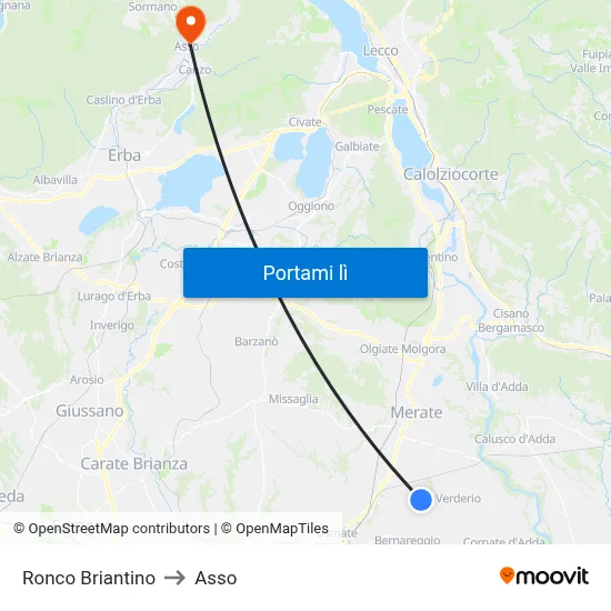 Ronco Briantino to Asso map