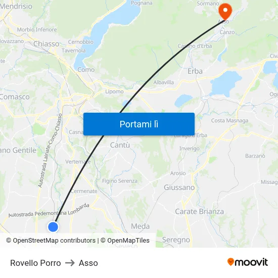 Rovello Porro to Asso map