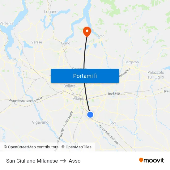 San Giuliano Milanese to Asso map